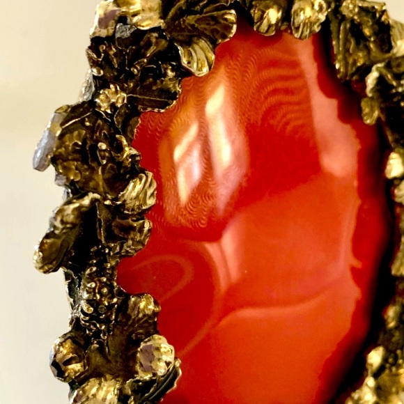 Vintage Oval Gold Metal Hibiscus Flower Frame 3.5/4.5 Inch - Picture 10 of 11